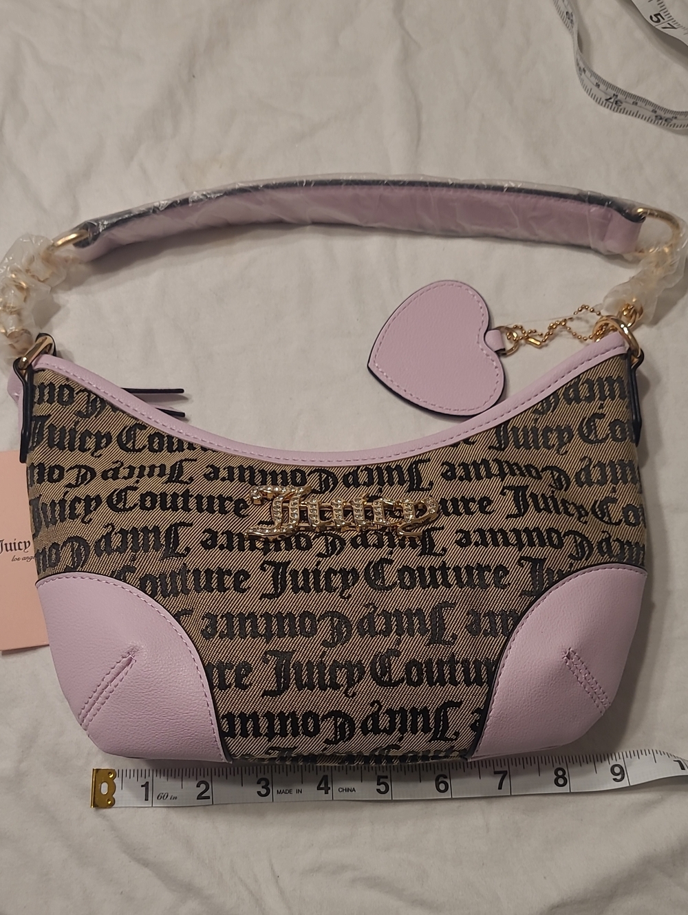 Juicy Couture Brown Logo Canvas Shoulder Bag with Pink Trim